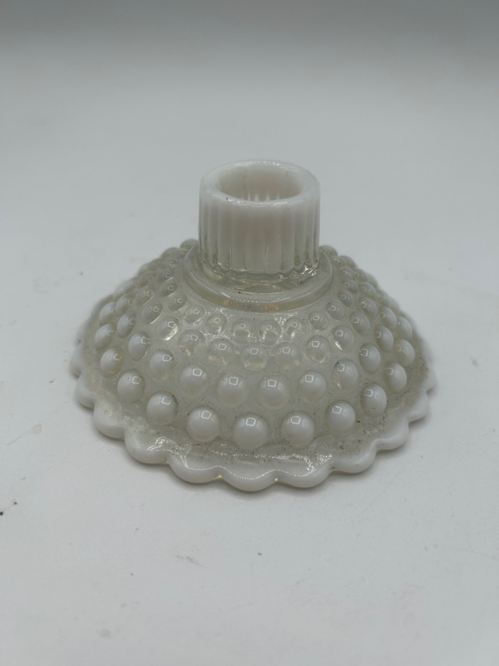 1940s Anchor HockingHobnail Candle Stick Holder Moonstone Clear Opalescent